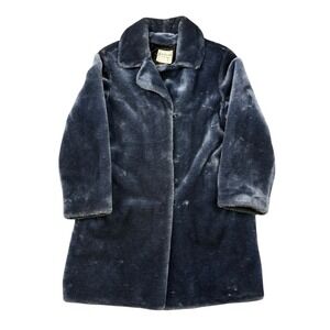 Vintage Scandinavian Faux Fur Coat Women's Large Blue Plush Winter Jacket